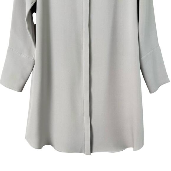 Xander 100% Silk Long Button Down Tunic Blouse Shirt Dress in Light Gray, Size 4 - Picture 5 of 10